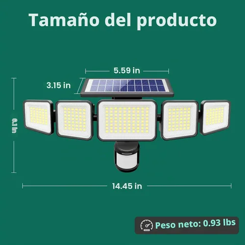 Vista 9 de Luces solares para exteriores, 4000LM con 5 cabezas, sensor de movimiento, 236 LEDs, 3 modos, luces de pared de seguridad IP65 impermeables, luces