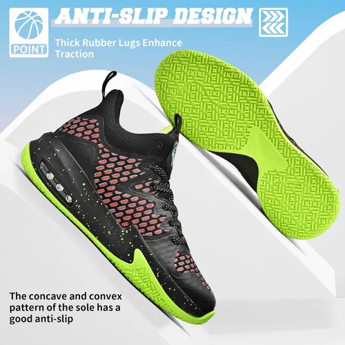 Vista 6 de ASHION Zapatos de baloncesto para hombre, tenis de baloncesto medios, antideslizantes, para entrenamiento con amortiguación al aire libre