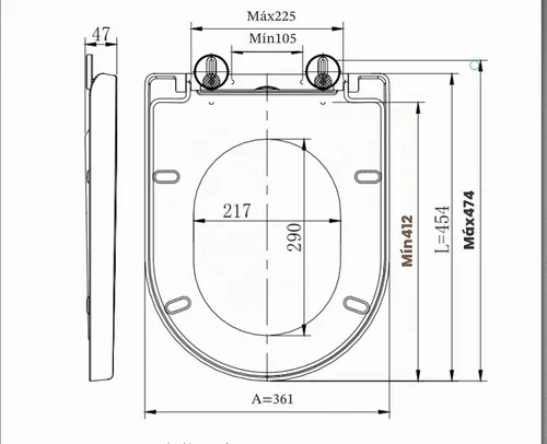 Vista 8 de Asiento de inodoro de cierre suave y enganche rápido alargado - Asientos de inodoro resistentes ajustables con bisagras de acero inoxidable
