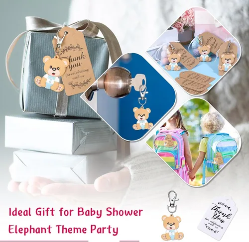 Vista 6 de Tenare 120 llaveros de oso para decoración de fiestas para invitados, regalos de fiesta de oso, regalos de agradecimiento, lindo llavero con bolsas