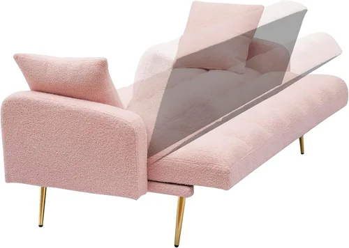 Vista 5 de Sofá biplaza convertible tipo futón reversible, sofá biplaza plegable, cama de invitados tapizada con forro polar tapizado, sofá cama convertible
