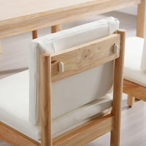 Vista 6 de ROCITY - Juego de 2 sillas de comedor, marco de madera natural con cojines extraíbles Cuero sintético blanco, cómodo acolchado de espuma, madera