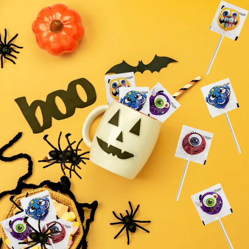 Vista 5 de Fruidles - Paleta de monstruo de Halloween, 20 unidades, dulces de monstruo variedad, ideal para rellenos de bolsas de golosinas de Halloween