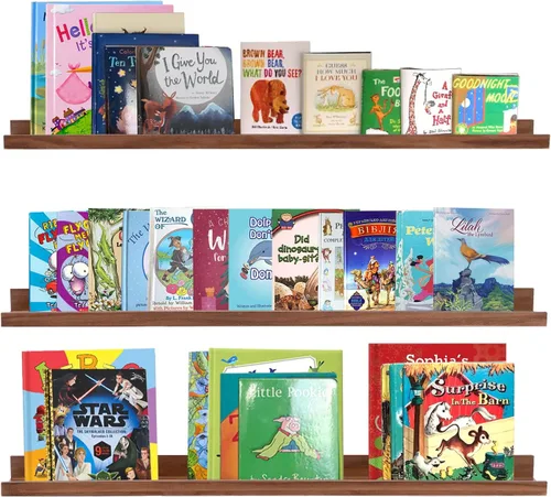 Vista 11 de AZSKY Juego de 3 estantes flotantes para pared, estantes de 24 pulgadas con labio, estante grande para libros de guardería, estantería