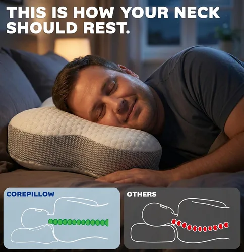 Vista 4 de Almohada cervical de espuma viscoelástica para soporte del cuello, almohada ergonómica de contorno para dormir de espalda y de lado, espuma Blanco