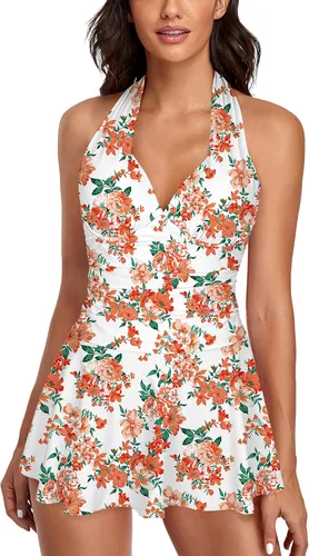 Vista 9 de Omichic Traje de baño tankini halter de dos piezas para mujer, con control de abdomen, cuello en V, con pantalones cortos Negro