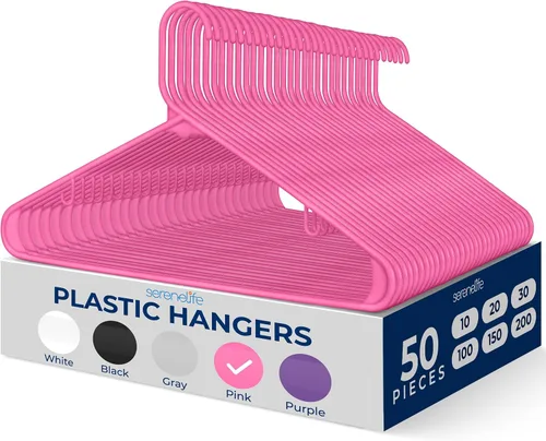 Vista 34 de SereneLife - Juego de 10 perchas de plástico con gancho de metal, color negro Non-Slip, Lightweight hangers with a slim profile help keep closets