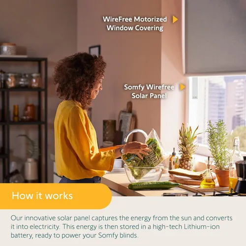 Vista 3 de Somfy Kit de paneles solares de iones de litio sin cables, energía solar para persianas RTS, larga duración, fácil de instalar, incluye soportes
