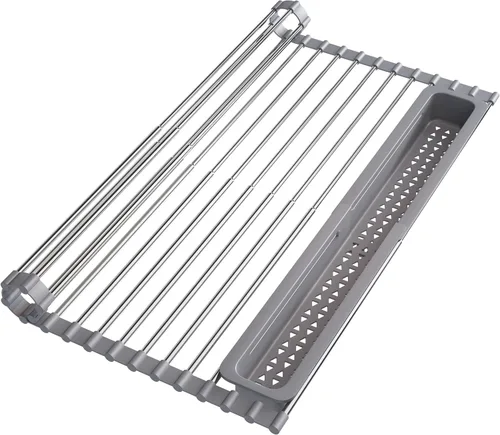Vista 15 de JASIWAY - Escurridor de platos para fregadero, colador de acero inoxidable con asas de goma extensibles para verduras, frutas, artículos esenciales