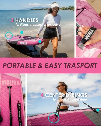 Vista 6 de MOUSA 11'6“x35 Extra Wide Inflatable Stand Up Paddle Board, Stable Long SUP for 2 People/Family, Shoulder Strap, 3/5 Handles, 100L Backpack
