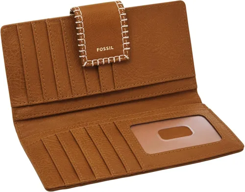 Vista 4 de Fossil Logan - Cartera de piel con bloqueo RFID para mujer, color fantasía (SaddleNatural)