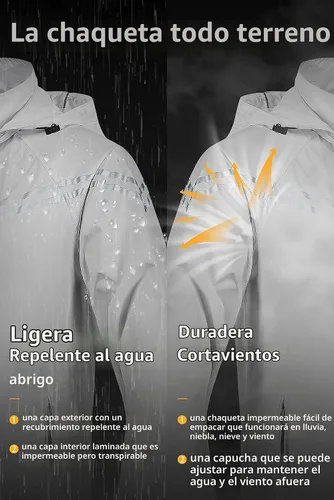 Vista 5 de CREATMO US Chaqueta impermeable plegable para hombre con capucha extraíble Gris