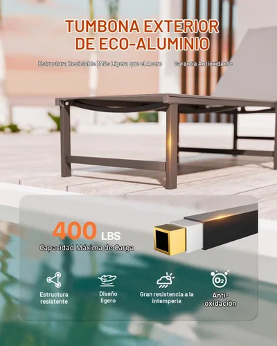 Vista 5 de Tumbona de aluminio para patio al aire libre, gris