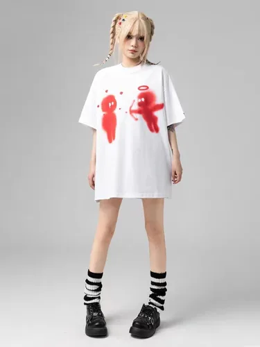 Vista 5 de Vamtac Camisas gráficas vintage para hombre, camisetas de gran tamaño, diseño de flecha, grunge, media manga, Y2K, Boxy Baggy, camisetas para hombre