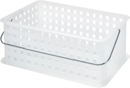 Vista 9 de Cesta organizadora de almacenamiento InterDesign, Plástico, Frost, M Transparente/escarcha, para dormitorio o baño, fabricado en EE. UU