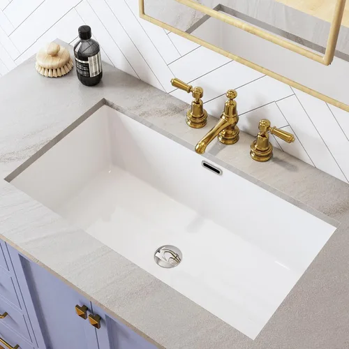 Vista 18 de HOROW Lavabo de Baño Rectangular para Montaje Inferior, Lavabo Rectangular de Vasija de 20 x 15 Pulgadas con Rebosadero, Lavabo de Cerámica Blanca