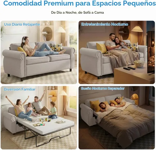 Vista 5 de Mjkone Sofá cama extraíble con colchón de espuma, tamaño matrimonial