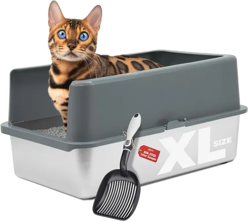 Vista 9 de iPrimio Ultimate - Caja de arena XL de acero inoxidable para gatos, caja de arena XL para gatos grandes, grande, nunca absorbe olores, manchas u
