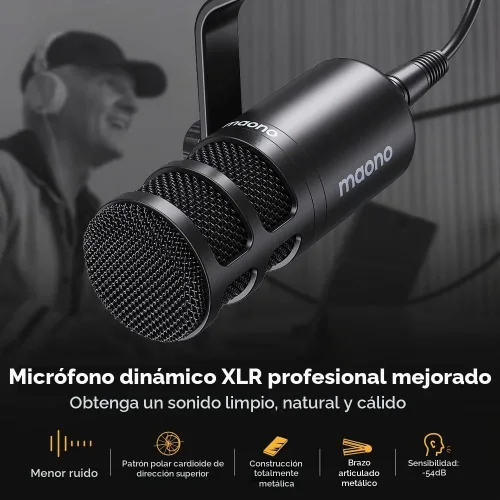 Vista 5 de MAONO Kit de Equipo de Podcast Interfaz de Audio de 10 Canales y Micrófono Dinámico XLR MaonoCaster con Preamplificador Profesional, 48V, Bluetooth