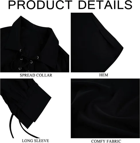 Vista 5 de Camisa de pirata medieval para hombre, vikingo, renacentista, con cordones, mercenario, Halloween, jacobita escocés, ghillie