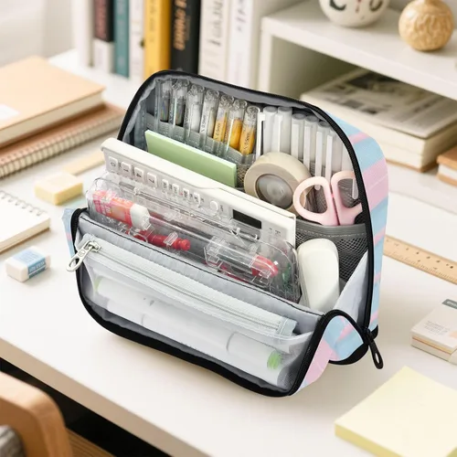 Vista 6 de Estuche de lápiz de pantalla japonesa azul rosa grande capacidad con cremallera organizador caja para adolescentes grado escuela suministros