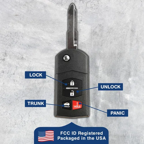 Vista 6 de 2 llaveros de repuesto KeylessOption para Mazda MX-5 Mazda 3 Mazda 6 2010, 2011, 2012, 2013, 2014, 2015, Mazda 3, Mazda 3, Mazda 6, 4 botones