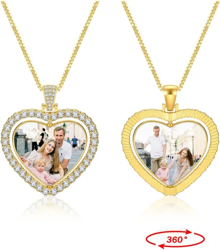 Vista 2 de Collar con foto de doble cara, colgante de foto personalizado, collar con colgante giratorio personalizado, collares de fotos personalizados