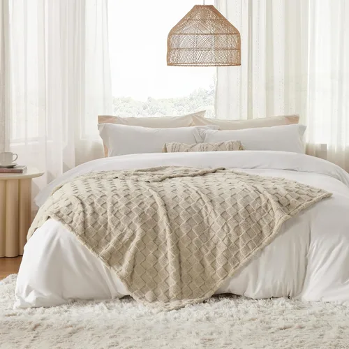 Vista 8 de Bedsure Manta de forro polar (blanco y beige)
