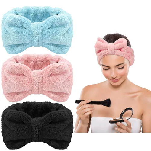 Vista 14 de Hicarer Diadema de toalla de 3 piezas para mujer, para maquillaje, spa, para lavarse la cara y la ducha (beige)
