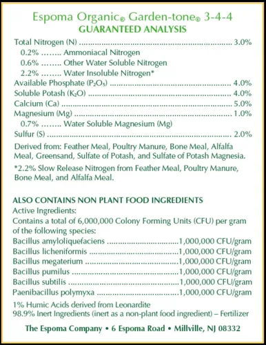 Vista 4 de Espoma Organic Garden-Tone 3-4-4 Fertilizante orgánico para verduras y hierbas de temporada fría y cálida. Cultiva una cosecha abundante de verduras