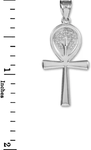 Vista 3 de Collar con colgante de árbol de la vida con cruz egipcia Ankh de plata de ley 925