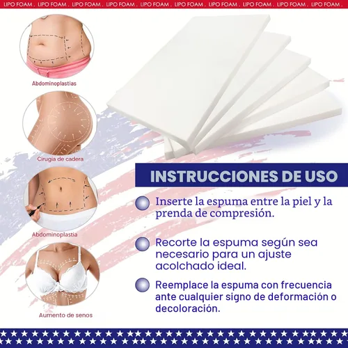 Vista 4 de Paquete de 5 almohadillas de espuma Lipo para postcirugía, tabla abdominal, cirugía de liposucción, aplanamiento, prendas de compresión abdominal