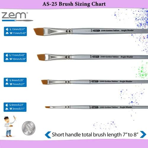 Vista 4 de ZEM Brush Golden Taklon - Juego de cepillos para sombreadores angulares de 1/8", 1/4", 3/8", 1/2