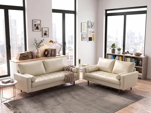 Vista 10 de Container Furniture - Sofá de piel sintética para la sala de estar moderna con cojines extraíbles y patas de madera maciza, sofá estilo lujoso