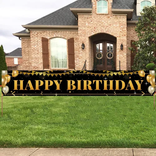 Vista 8 de Cartel grande de decoración de cumpleaños número 16, cartel de feliz cumpleaños número 16 negro y dorado, suministros de decoración de fiesta