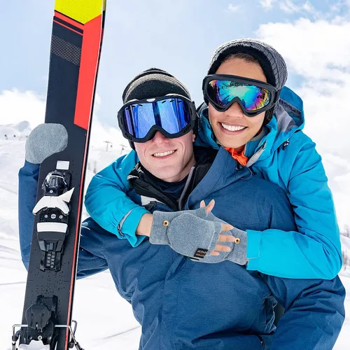Vista 29 de THINP Guantes sin dedos para mujeres y hombres, guantes de invierno, guantes de lana cálida de punto sin dedos con tapa, guantes convertibles