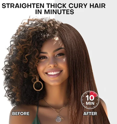 Vista 8 de Cepillo alisador de pelo, alisador de pelo para mujer, peine de cerámica iónico con menos encrespamiento, calentamiento rápido de 20 segundos, Negro