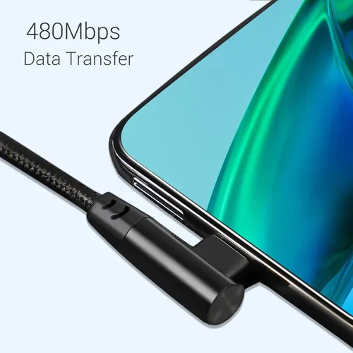 Vista 4 de Cable USB C a USB C de 1 pie, paquete de 3 cables, de ángulo recto de 90 grados, tipo C, cable de carga rápida PD de 60W, USB 2.0, trenzado