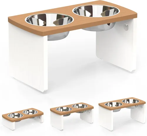 Vista 13 de Cuencos elevados para perros, cuenco elevado de bambú para perros y gatos pequeños, con 2 cuencos de acero inoxidable