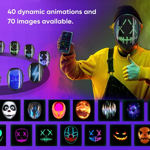 Vista 2 de CHEMION Máscara LED con aplicación Bluetooth, máscara facial LED para adultos, niños, máscara facial digital para fiestas de cumpleaños, conciertos