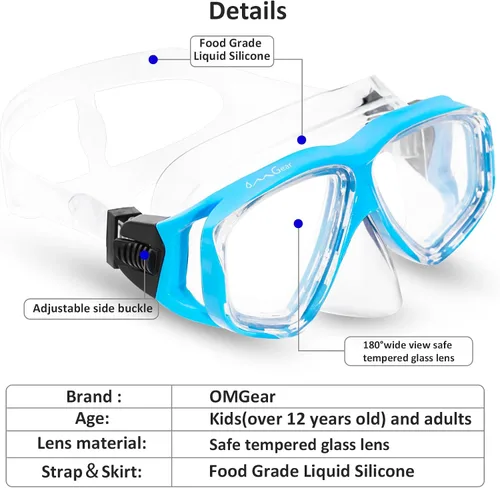 Vista 2 de OMGear - Gafas de natación con cubierta para la nariz, máscara de buceo y esnórquel, máscara para niños y adultos, máscara de esnórquel para buceo
