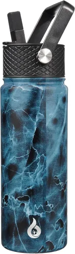 Vista 84 de BJPKPK Botellas de Agua Aisladas con Tapa de Pajita, Botella de Agua de Acero Inoxidable de 18oz, Termo Frío Caliente con 3 Tapas, Vaso de Viaje a