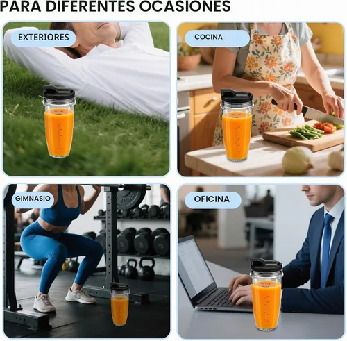 Vista 8 de Paquete de 2 vasos de licuadora de repuesto para Ninja, vasos de licuadora de 24 onzas con tapas para llevar, compatibles con Nutri Ninja Auto IQ