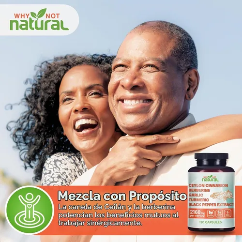 Vista 3 de Cápsulas orgánicas de canela de Ceilán 5 en 1 con berberina, ajo, cúrcuma, pastillas de extracto de pimienta negra