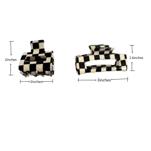 Vista 4 de Pinzas para el cabello a cuadros, 2 pinzas de pelo vintage a cuadros, pinzas de garra fuertes, pasadores para cabello grueso y fino, pinzas