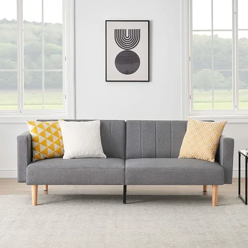 Vista 7 de IDEALHOUSE Sofá cama de lino futón 2024, sofá compacto y elegante para espacios pequeños, sofá doble plegable para sala de estar, dormitorio