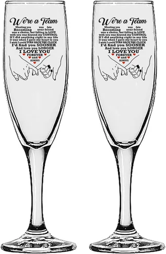 Vista 19 de GIFTS INFINITY® Juego de 2 copas de champán grabadas para boda con corazón de Infinity, copas personalizadas para brindis - Regalo para el Día
