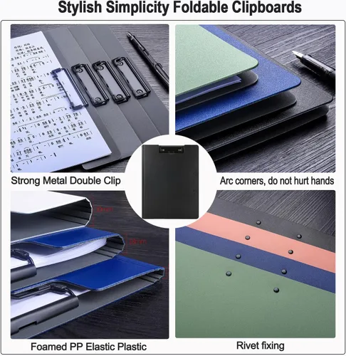 Vista 7 de Carpeta portapapeles plegable A4, carpeta portapapeles de oficina con clip de metal de doble clip, portapapeles de almacenamiento plegable de 360