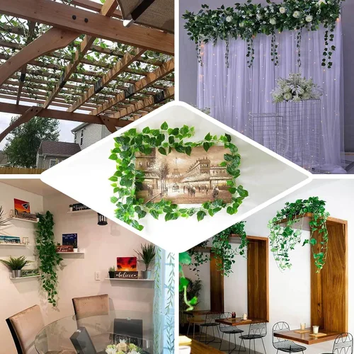Vista 5 de Efavormart - Guirnalda de hiedra artificial de Pothos con protección UV, 8 pies, color verde oscuro, hojas de seda realistas para valla