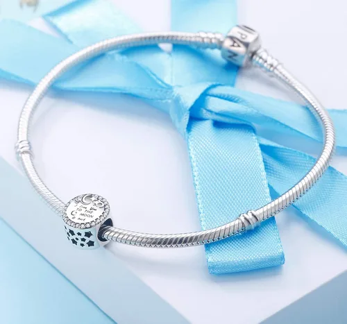 Vista 4 de MUERDOU Collar de pulsera de plata de ley 925 con dije de "I Love You to the Moon and Back Charm" para mujer